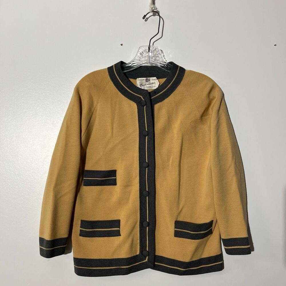 VINTAGE 90s New York Venezia Cadillac Yellow Italian Wool Cardigan Women‎ 12